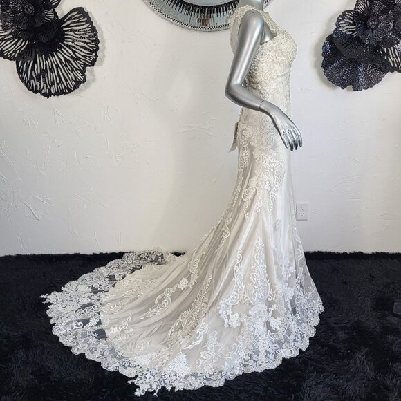 NWT~$2100~LO'ADORO~2/4~IVORY OFF WHITE RHINESTONE DETACHABLE TRAIN WEDDING DRESS - Picture 7 of 16